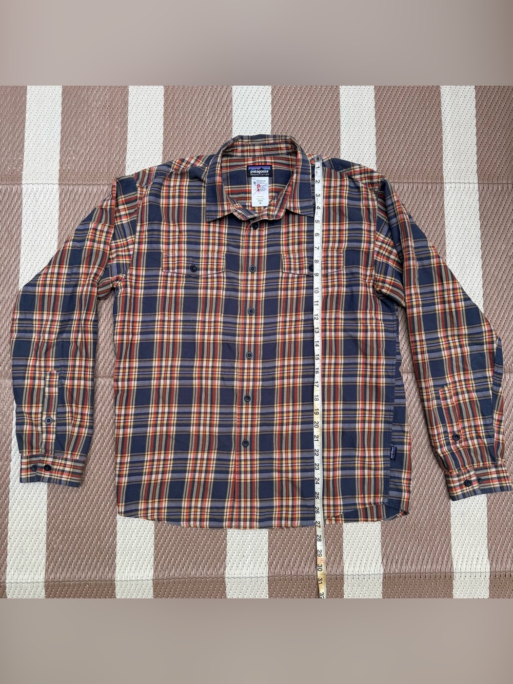 Patagonia Navy, Red & Cream Plaid Button-Down Shirt